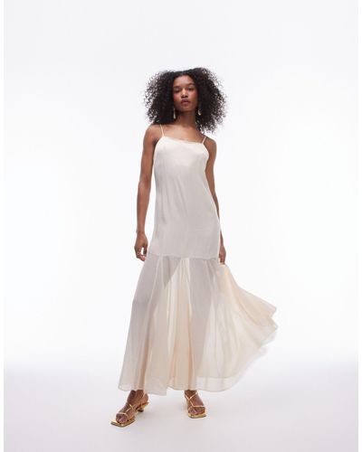 TOPSHOP Premium Satin Cami Fabric Mix Midi Dress - White