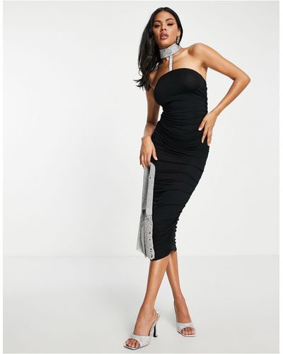 ASOS Midi-jurk Met Choker Met Siersteentjes - Zwart