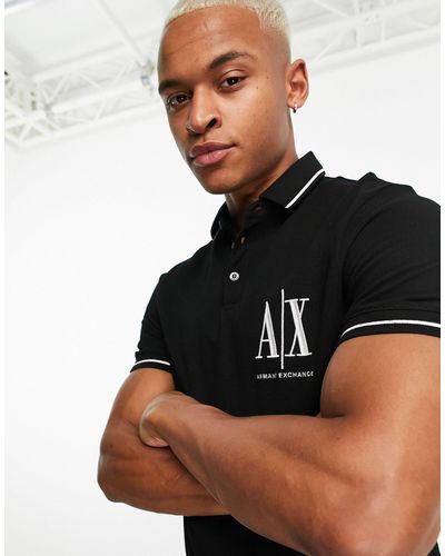 Armani Exchange Poloshirt Met Grote Logoprint - Zwart