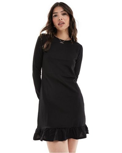 New Look Frill Detail Long Sleeve Mini Dress - Black