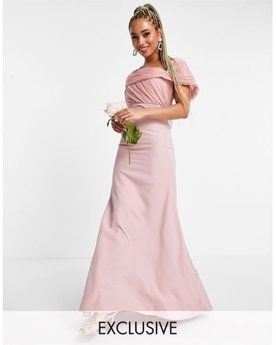 Missguided Bridesmaid Bandeau Gown With Organza Detail - Pink