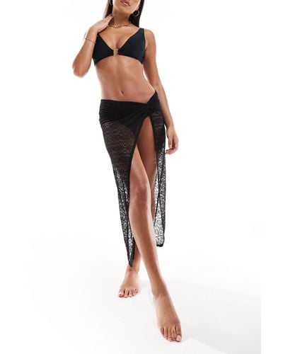New Look – seitlich gebundener sarong aus spitze - Schwarz