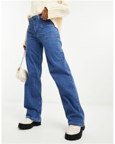 Object High Waisted Straight Leg Jeans With Pocket Detail - Blue