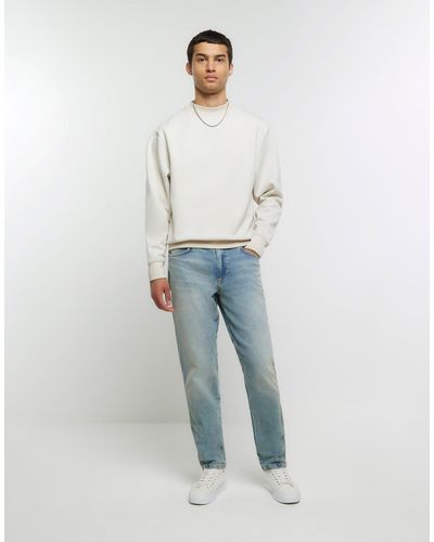 River Island Tapered Fit Faded Jeans - White