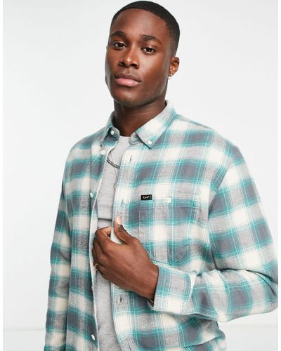 Lee Jeans Riveted Check Heavy Flannel Relaxed Fit Shirt - Blue