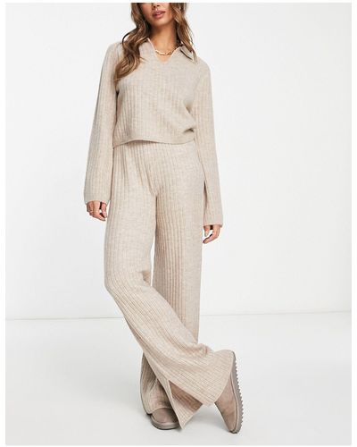 ASOS Premium Lounge Knitted Collared Sweater & Pants Set - White