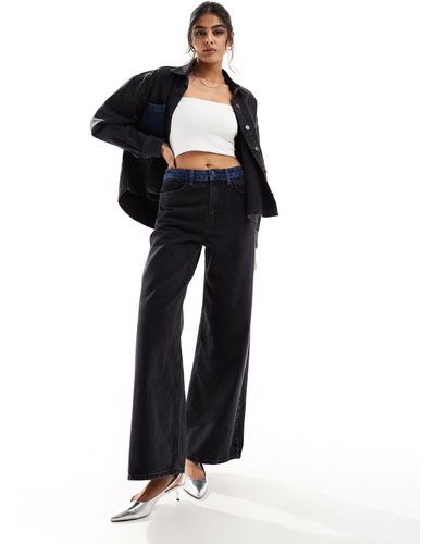 Object Wide Leg Jean Co-ord With Contrast Waistband - Black