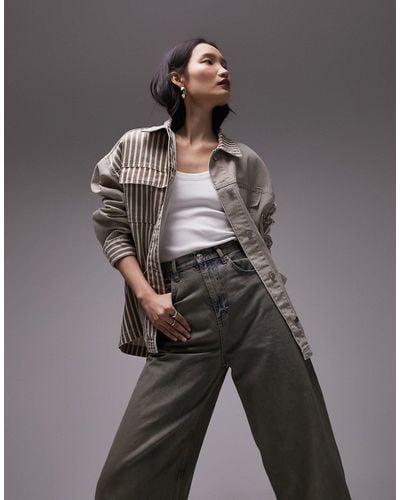 TOPSHOP Cotton Stripe Patchwork Jacket - Grey