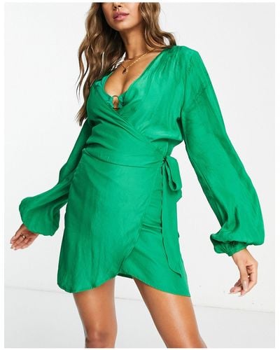 Public Desire Wrap Shirt Beach Summer Dress - Green
