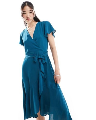 Style Cheat Wrap Midi Dress - Blue