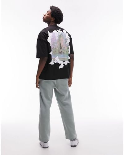 TOPMAN Extreme Oversized Fit T-shirt With Front And Back Fountain Embroidery - White