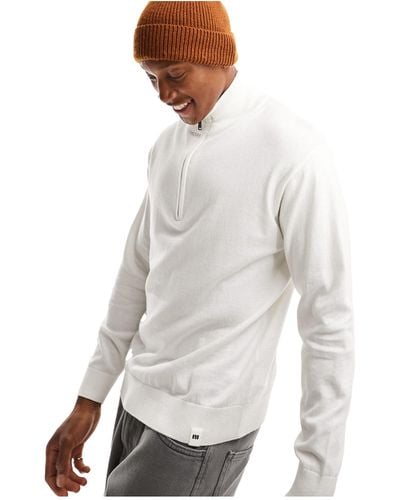Pull&Bear Knitted 1/4 Zip Sweater - White