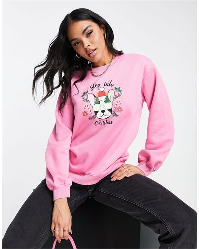 Threadbare Kerstmis - Sweater Met Print - Roze