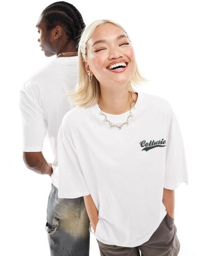 Collusion Unisex - t-shirt bianca con logo stile college - Bianco