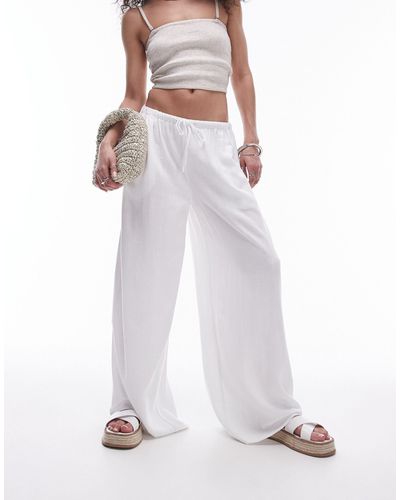 TOPSHOP Pantalon ample en lin avec liens à la taille - Blanc