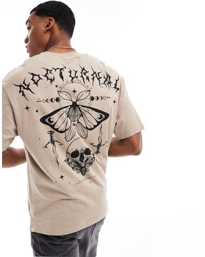 ADPT T-shirt oversize beige con stampa di teschio e farfalla sul retro - Neutro