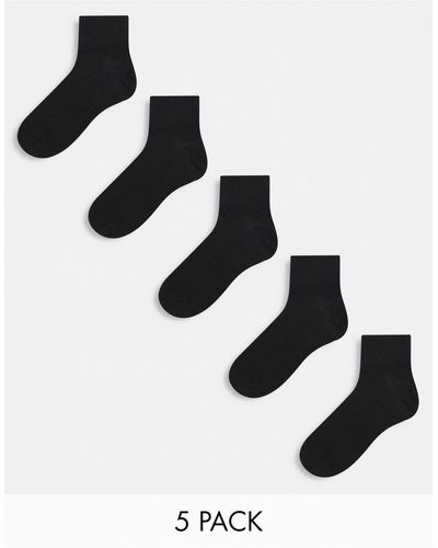 River Island Confezione di 5 paia di calzini neri alla caviglia - Bianco