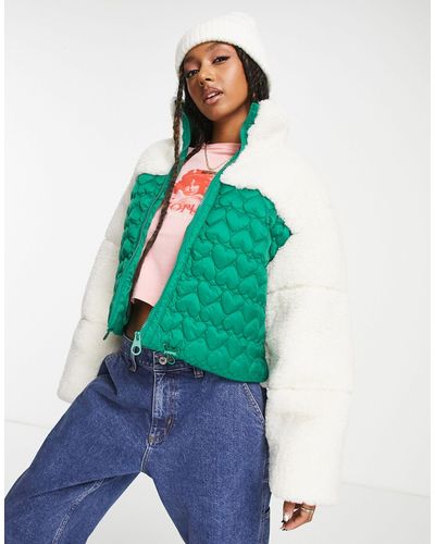 ASOS Heart Quilted Padded Borg Jacket - Green