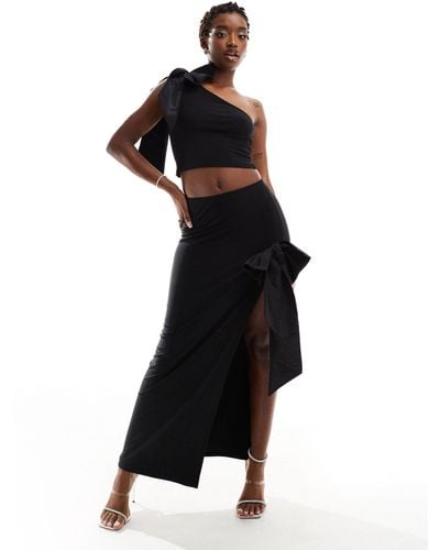ASOS Co-ord Maxi Skirt With Extreme Split And Bow Detail - Black
