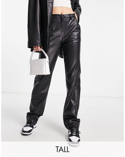 Vero Moda Leather Look High Waisted Straight Leg Trousers - Black