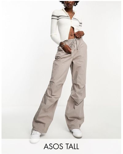 ASOS Asos design tall - pantaloni cargo stile paracadutista color pietra slavato allacciati - Bianco