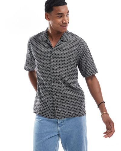 Threadbare Short Sleeve Printed Revere Collar Shirt - Gray
