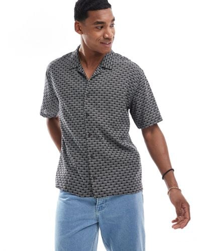 Threadbare Short Sleeve Printed Revere Collar Shirt - Grey