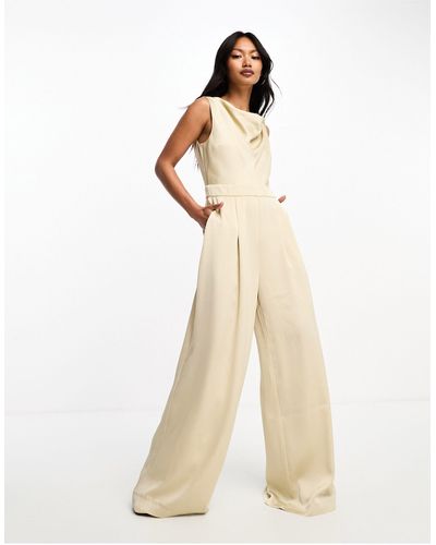 French Connection Cowl Neck Wide Leg Jumpsuit - Natural