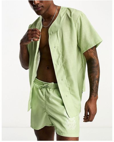 Bolongaro Trevor Baseball Strandoverhemd Met Geschilderde Schedelprint - Groen