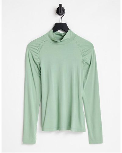 ALIGNE High Neck Top With Ruched Shoulder - Green