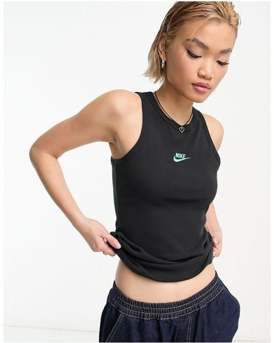 Nike Dance - débardeur côtelé à mini logo virgule - noir