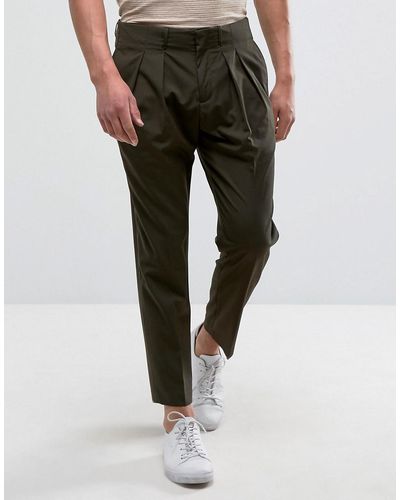 Mango Man Slim Fit Pleated Pants In Khaki - Green