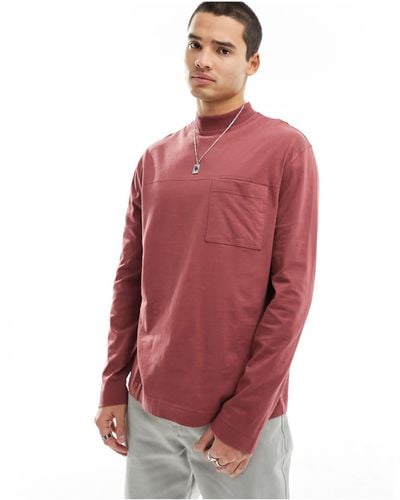 ASOS Long Sleeved Turtle Neck T-shirt With Pocket Detail - Red