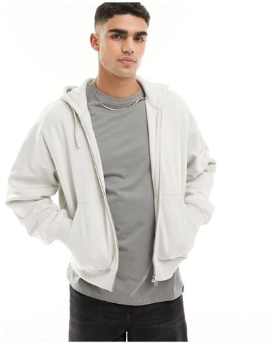 Weekday Boxy Zip Through Hoodie - White