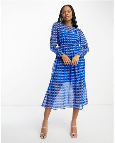 French Connection Gathered Waist Midi Smock Dress - Blue