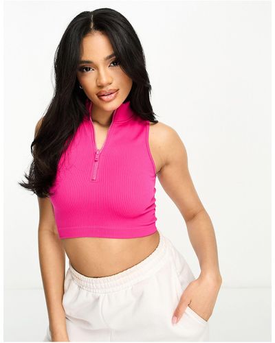 Hoxton Haus Seamless Zip Front Gym Crop Top Co-ord - Pink