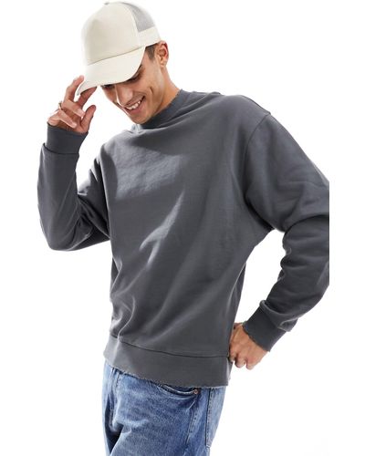 ASOS Oversized Sweatshirt With Nibbled Hem And Cuff - Gray