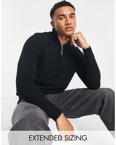 ASOS Lambswool Half Zip Sweater - Black