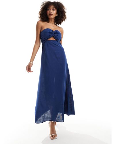 4th & Reckless Linen Blend Bandeau Cut Out Maxi Dress - Blue