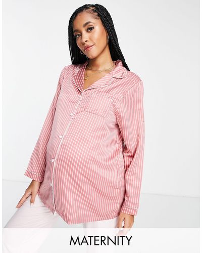 Loungeable Maternity Satin Pajama Shirt - Pink