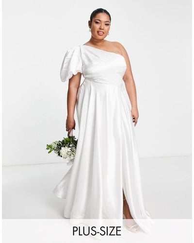 Yaura Bridal One Shoulder Balloon Sleeve Full Gown - White