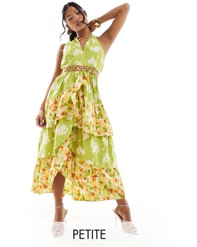 Never Fully Dressed Petite Contrast Ruffle Maxi Dress - Yellow