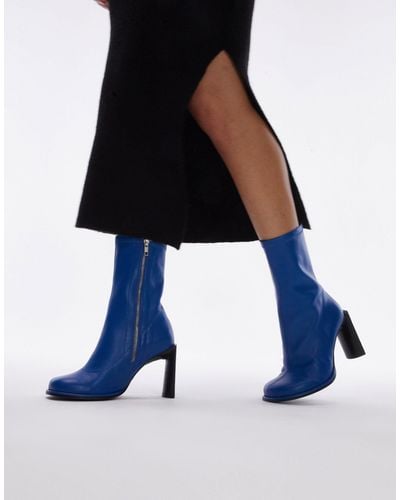 TOPSHOP Bowie - Laarzen Van Premium Leer Met Ronde Neus En Hak - Blauw