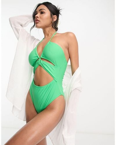 Public Desire X Paris Artiste Cut Out Halter Swimsuit - Green