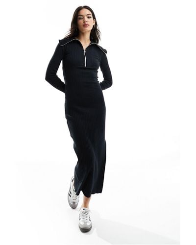 Miss Selfridge Zip Up Long Sleeve Midi Dress - Black