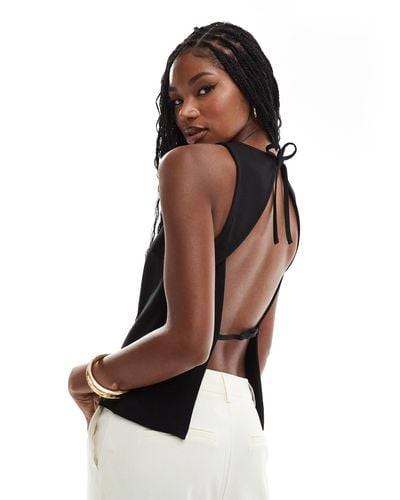 ASOS Compact Crepe Sleeveless Top With Open Back - Brown