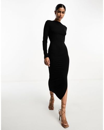 ASOS Long Sleeve Midi Dress With Open Back And Strap Detail - Black