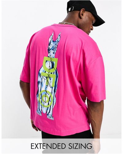 ASOS Asos dark future - t-shirt oversize con stampa grande di cane e logo sul retro - Rosa