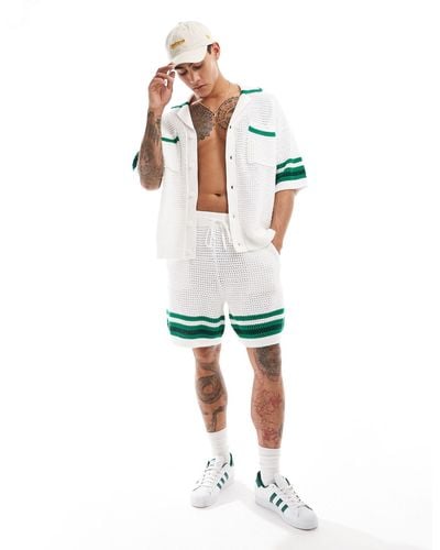 The Couture Club Co-ord Stripe Trim Knitted Shorts - White