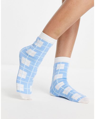 Gipsy Check Print Ankle Sock - Blue